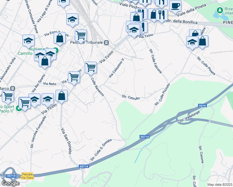 map of restaurants, bars, coffee shops, grocery stores, and more near 33 Strada Cetrullo in Pescara