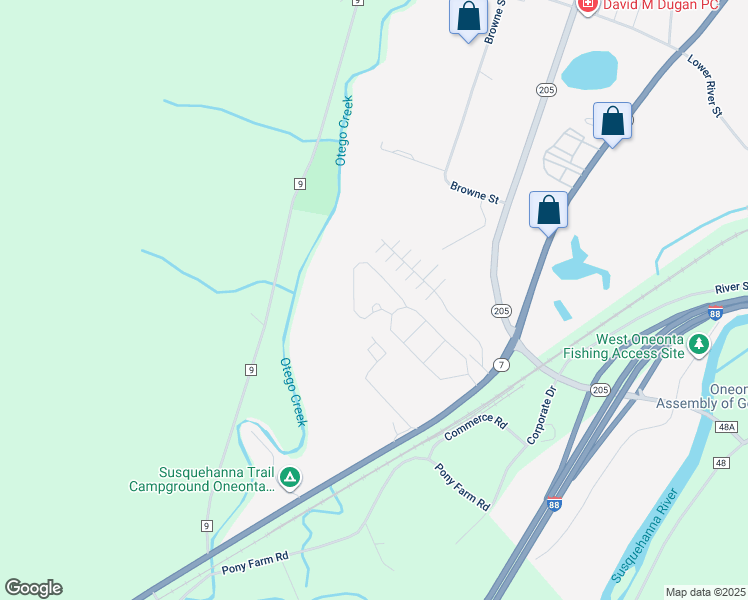 map of restaurants, bars, coffee shops, grocery stores, and more near 163 Heritage Circle in Oneonta