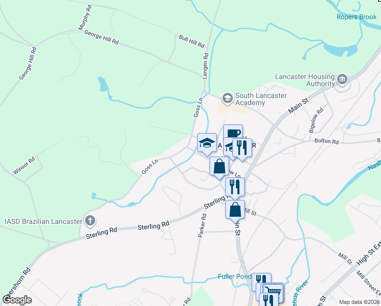map of restaurants, bars, coffee shops, grocery stores, and more near 148 Narrow Lane in Lancaster