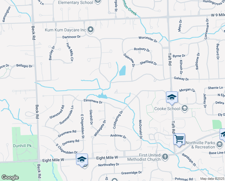 map of restaurants, bars, coffee shops, grocery stores, and more near 936 Millpond Court in Northville
