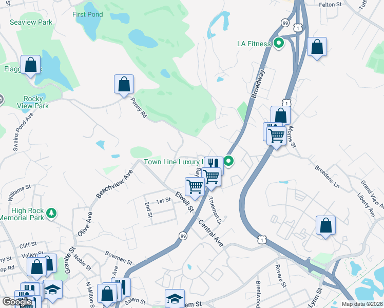 map of restaurants, bars, coffee shops, grocery stores, and more near 79 Loomis Street in Malden
