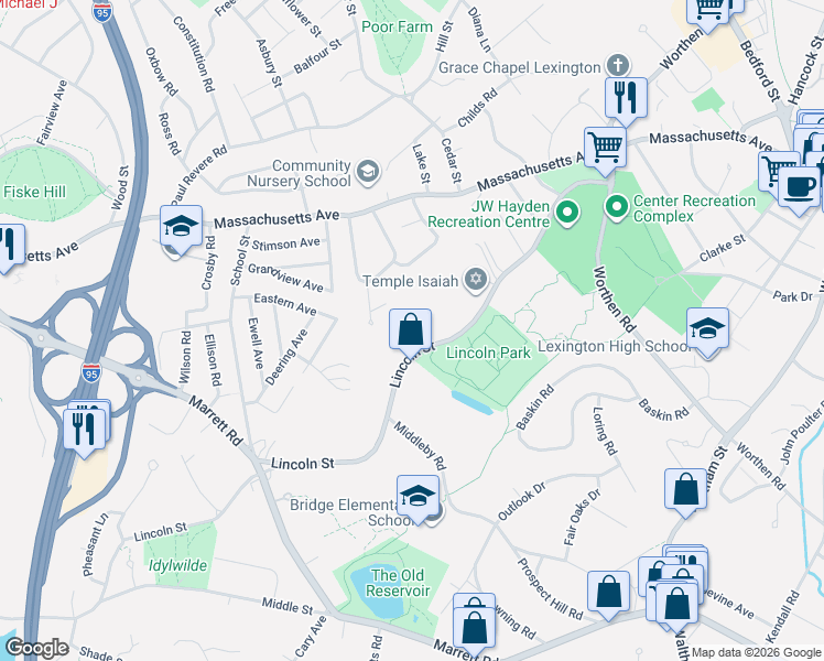 map of restaurants, bars, coffee shops, grocery stores, and more near 8 Carmel Circle in Lexington