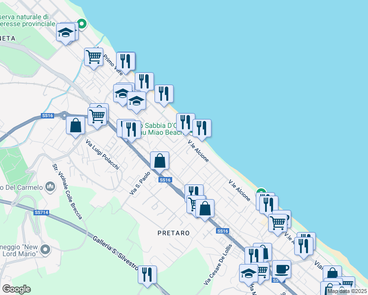 map of restaurants, bars, coffee shops, grocery stores, and more near 50 Viale Monte Sirente in Francavilla al Mare