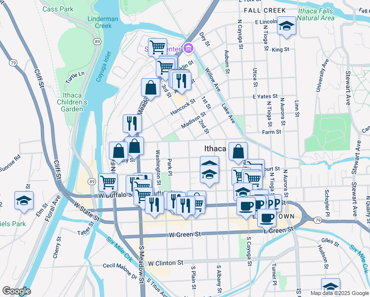 map of restaurants, bars, coffee shops, grocery stores, and more near 514 North Plain Street in Ithaca