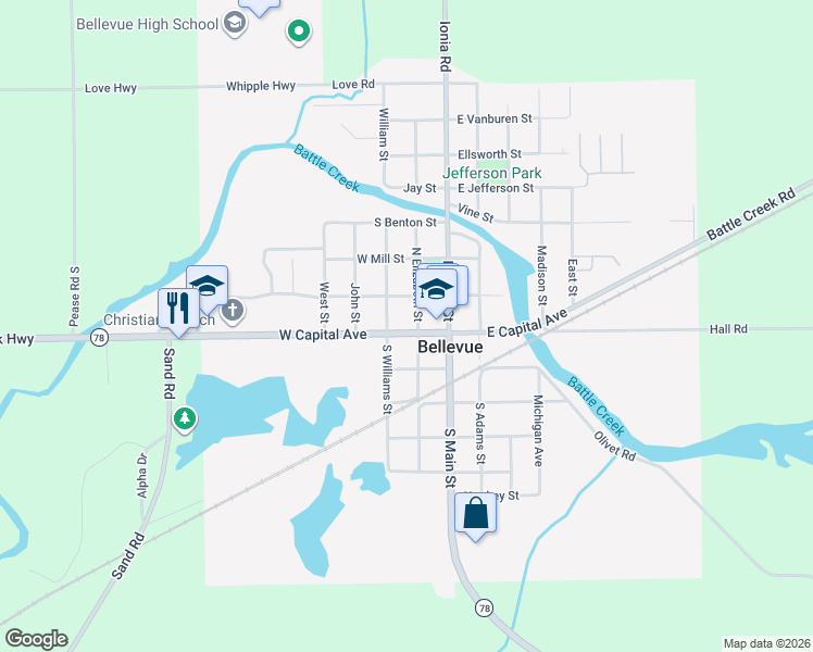 map of restaurants, bars, coffee shops, grocery stores, and more near 204 West Capital Avenue in Bellevue
