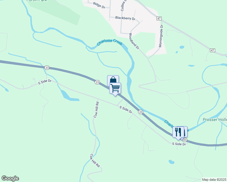 map of restaurants, bars, coffee shops, grocery stores, and more near 6747 New York 23 in Oneonta