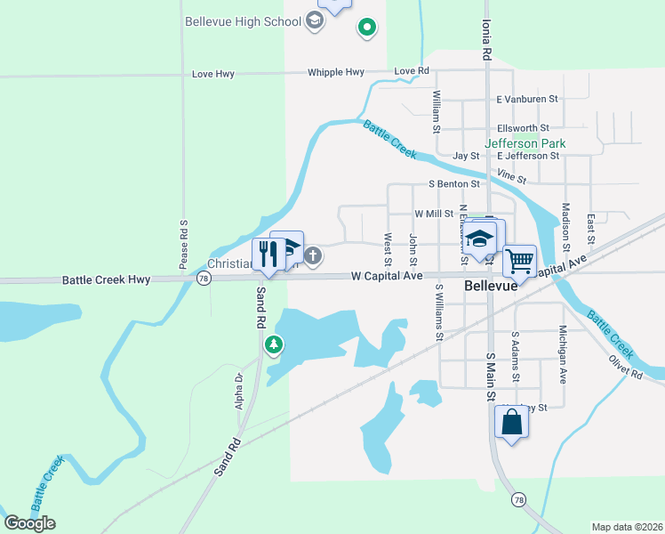 map of restaurants, bars, coffee shops, grocery stores, and more near 702 West Capital Avenue in Bellevue