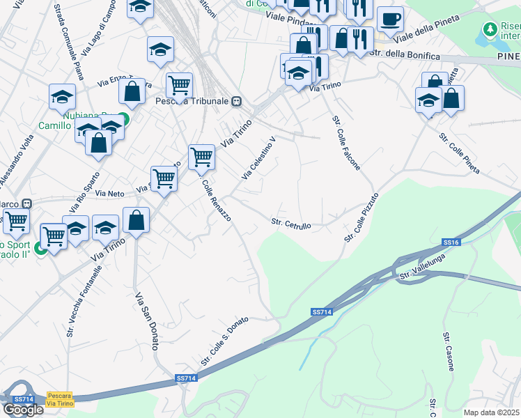 map of restaurants, bars, coffee shops, grocery stores, and more near 33 Strada Cetrullo in Pescara