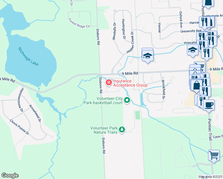 map of restaurants, bars, coffee shops, grocery stores, and more near 867 Timber Trail Ct in South Lyon