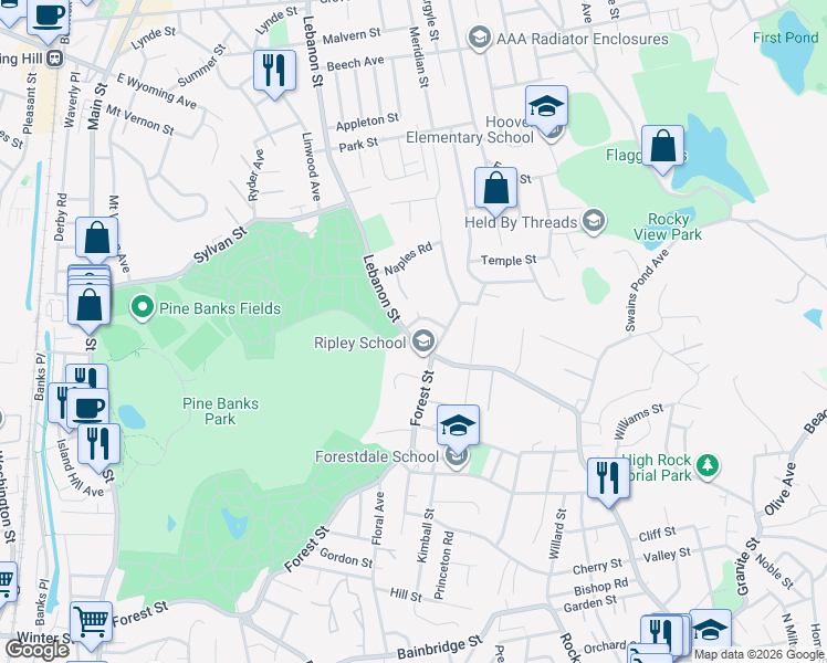 map of restaurants, bars, coffee shops, grocery stores, and more near in Melrose