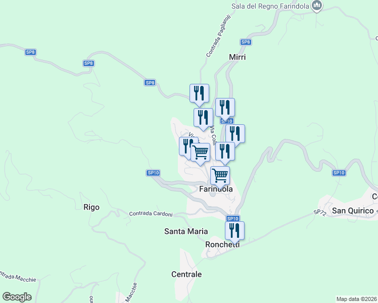 map of restaurants, bars, coffee shops, grocery stores, and more near Strada Provinciale 72 in Farindola