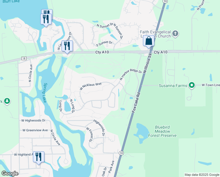 map of restaurants, bars, coffee shops, grocery stores, and more near 39980 North Harbor Ridge Drive in Antioch