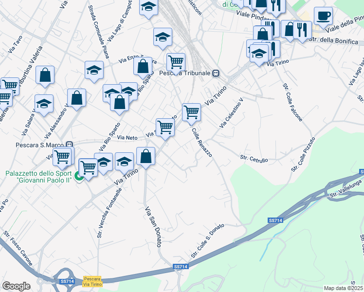 map of restaurants, bars, coffee shops, grocery stores, and more near 24 Via Vibrata in Pescara