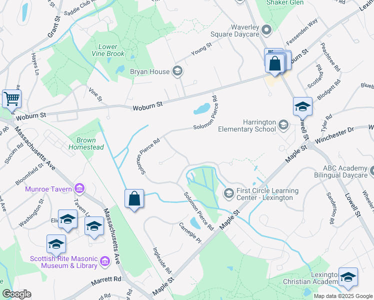 map of restaurants, bars, coffee shops, grocery stores, and more near 1 Joseph Comee Road in Lexington