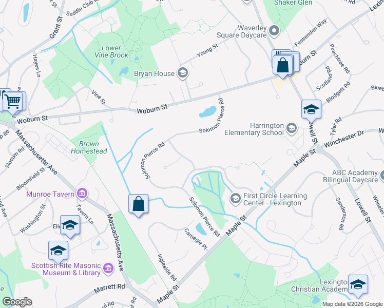map of restaurants, bars, coffee shops, grocery stores, and more near 1 Joseph Comee Road in Lexington