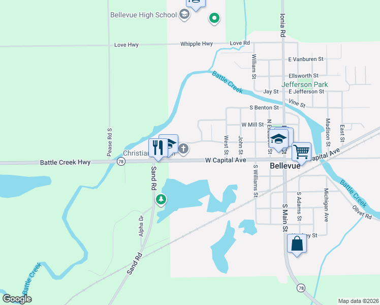 map of restaurants, bars, coffee shops, grocery stores, and more near 702 West Capital Avenue in Bellevue