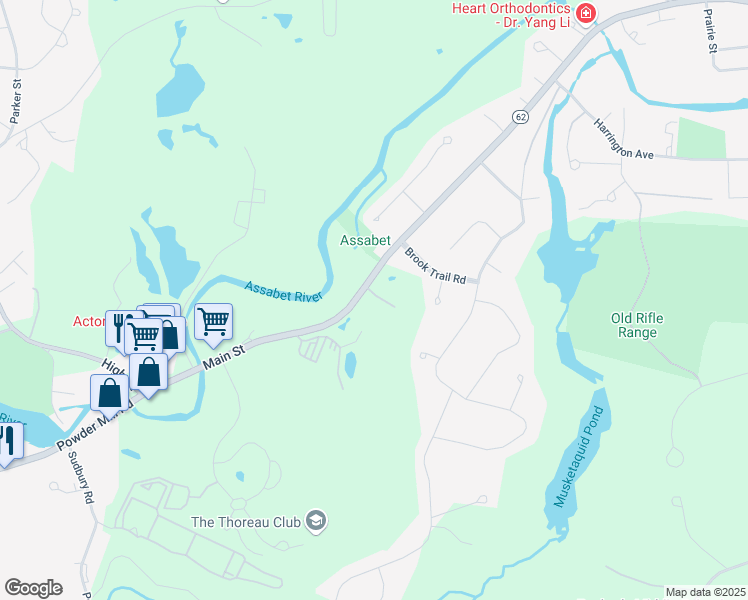 map of restaurants, bars, coffee shops, grocery stores, and more near 36 Cranberry Lane in Concord