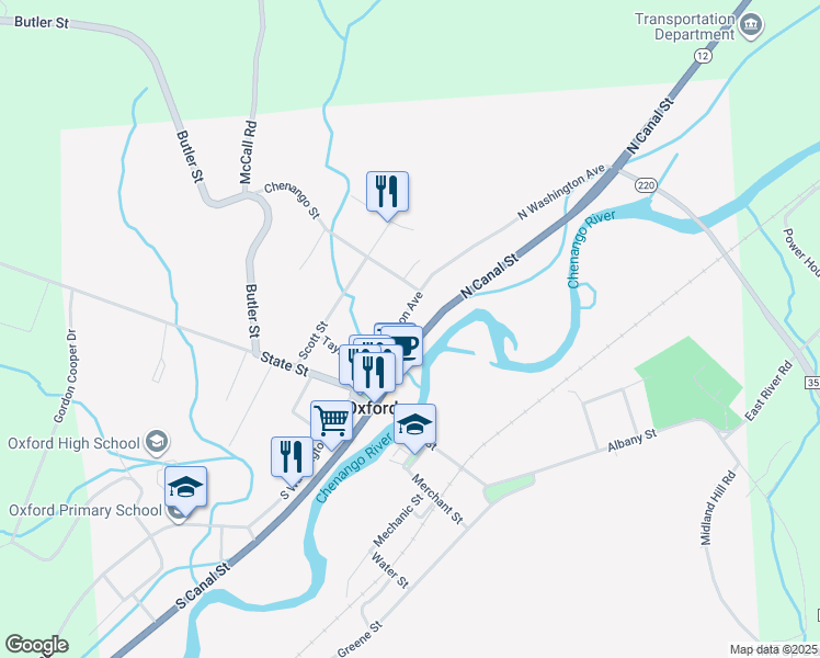 map of restaurants, bars, coffee shops, grocery stores, and more near 22-48 N Canal St in Oxford