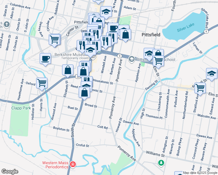 map of restaurants, bars, coffee shops, grocery stores, and more near 75 Taconic Street in Pittsfield