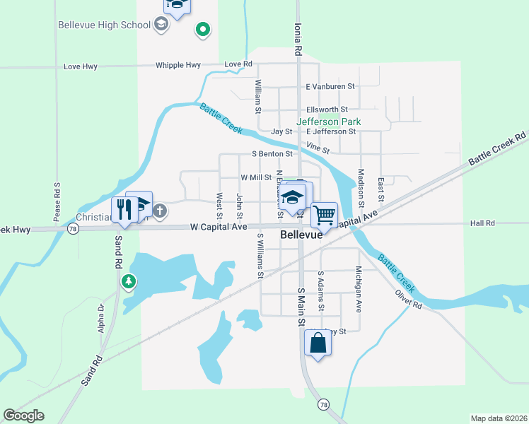 map of restaurants, bars, coffee shops, grocery stores, and more near 204 West Capital Avenue in Bellevue