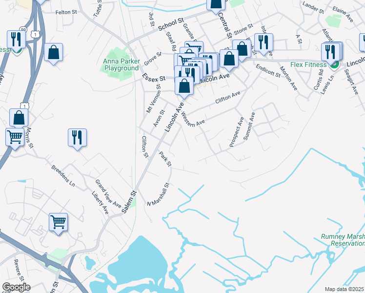 map of restaurants, bars, coffee shops, grocery stores, and more near 29R Fairview Avenue in Saugus