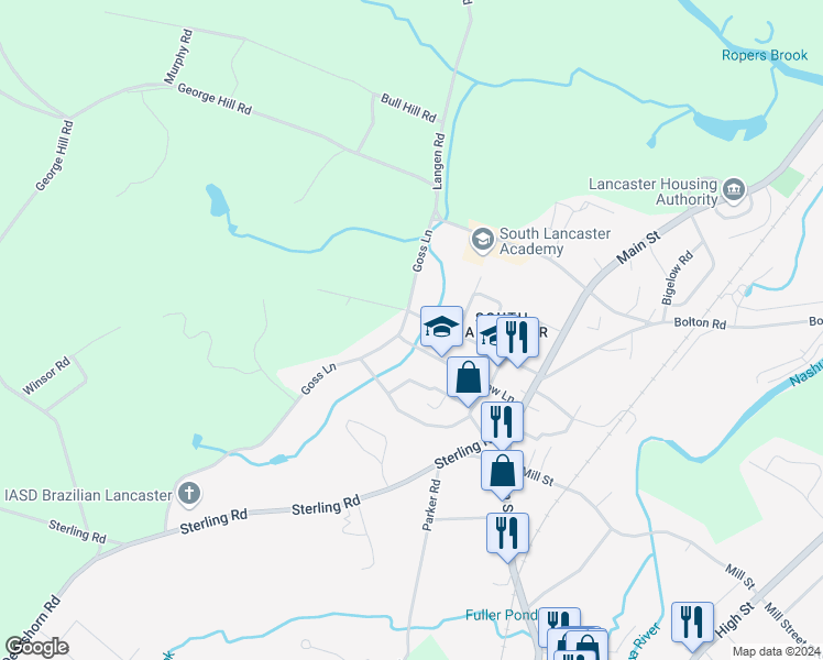 map of restaurants, bars, coffee shops, grocery stores, and more near 148 Narrow Lane in Lancaster