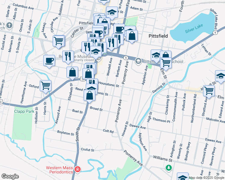map of restaurants, bars, coffee shops, grocery stores, and more near 49 Taconic Street in Pittsfield