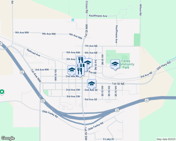 map of restaurants, bars, coffee shops, grocery stores, and more near in Farley