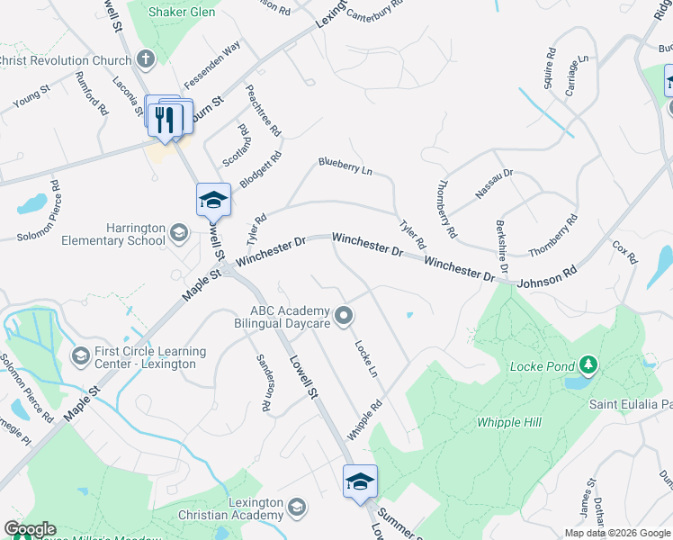 map of restaurants, bars, coffee shops, grocery stores, and more near 14 Fairlawn Lane in Lexington