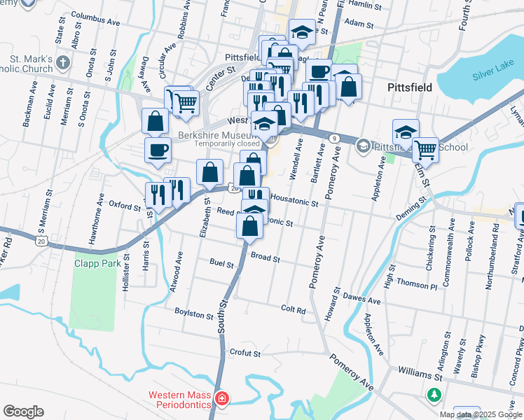 map of restaurants, bars, coffee shops, grocery stores, and more near 16 Taconic Street in Pittsfield