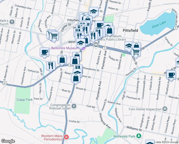 map of restaurants, bars, coffee shops, grocery stores, and more near 49 Taconic Street in Pittsfield