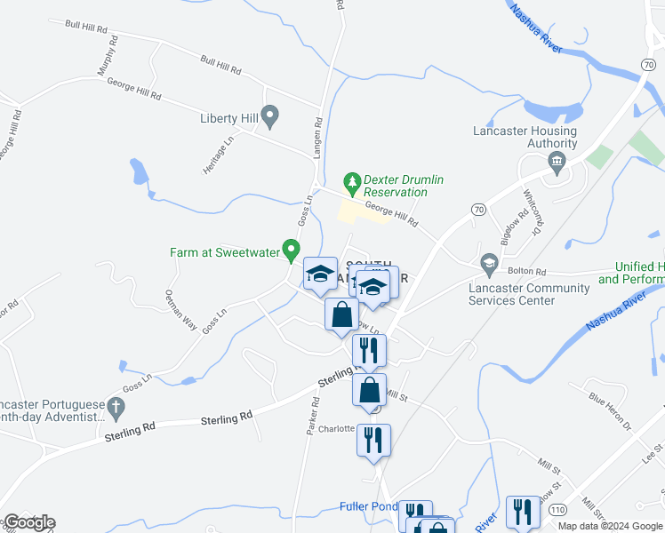 map of restaurants, bars, coffee shops, grocery stores, and more near 10 Maple Street in Lancaster