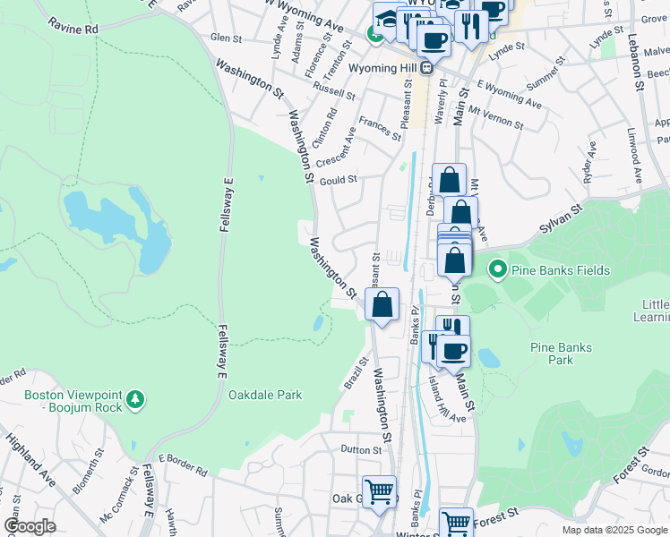 map of restaurants, bars, coffee shops, grocery stores, and more near 169 Washington Street in Melrose