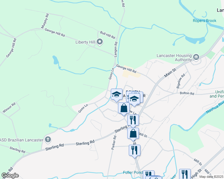 map of restaurants, bars, coffee shops, grocery stores, and more near 105 Prescott Street in Lancaster