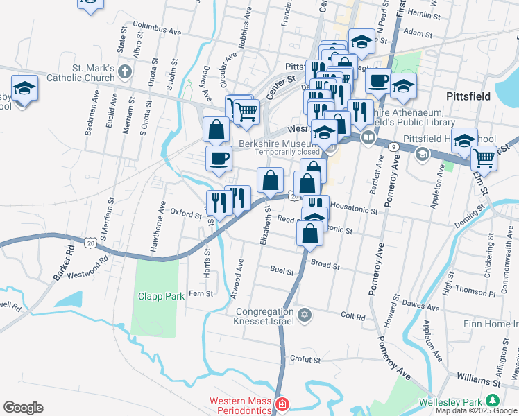 map of restaurants, bars, coffee shops, grocery stores, and more near 10 Worthington Street in Pittsfield