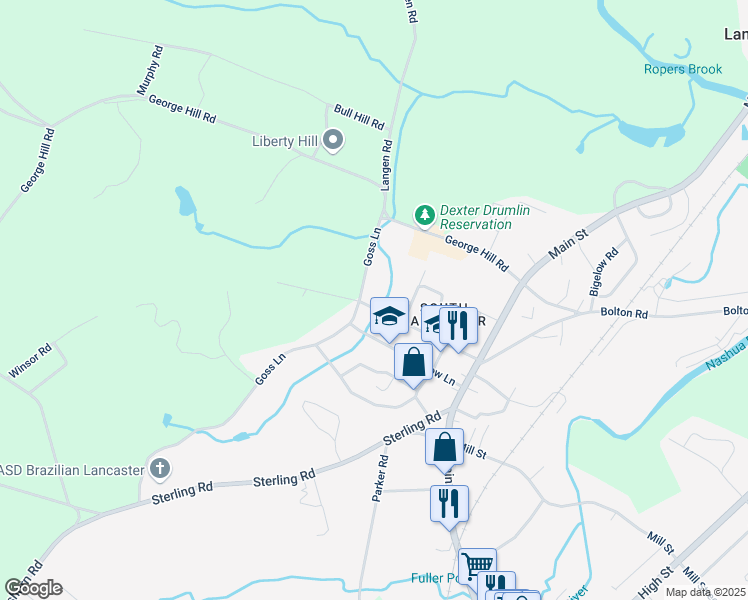 map of restaurants, bars, coffee shops, grocery stores, and more near 105 Prescott Street in Lancaster