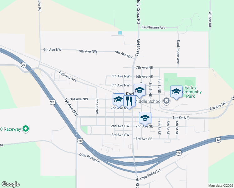 map of restaurants, bars, coffee shops, grocery stores, and more near in Farley