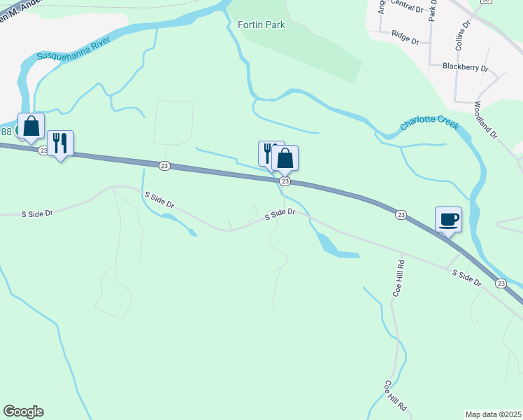 map of restaurants, bars, coffee shops, grocery stores, and more near 792 South Side Drive in Oneonta