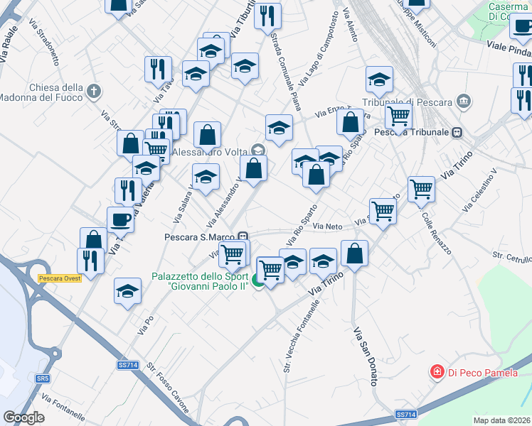 map of restaurants, bars, coffee shops, grocery stores, and more near 23 Via Neto in Pescara