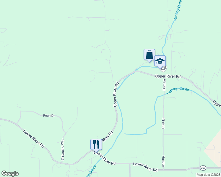 map of restaurants, bars, coffee shops, grocery stores, and more near 102 Cambridge Drive in Grants Pass