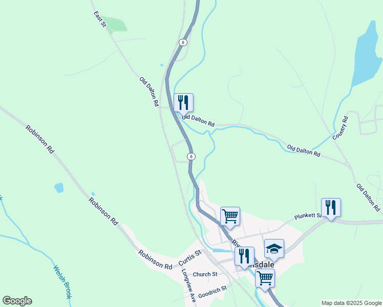 map of restaurants, bars, coffee shops, grocery stores, and more near Main Street in Dalton