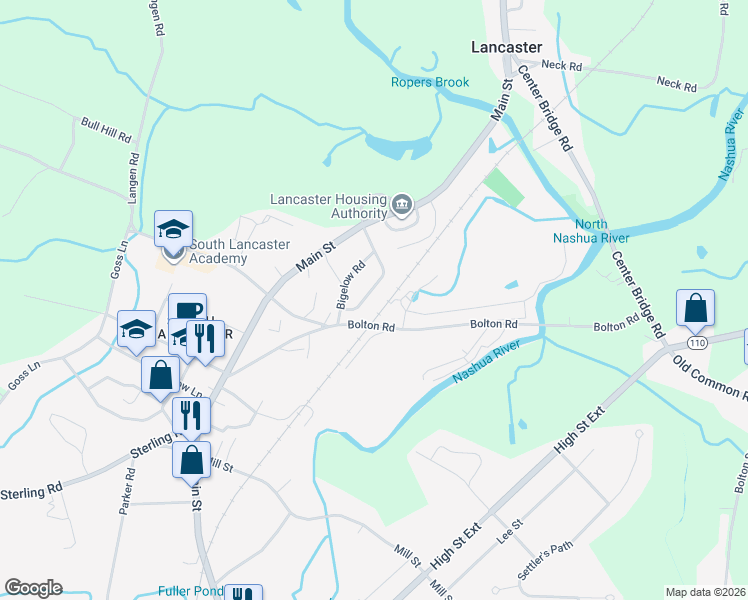 map of restaurants, bars, coffee shops, grocery stores, and more near 88 Whitcomb Drive in Lancaster