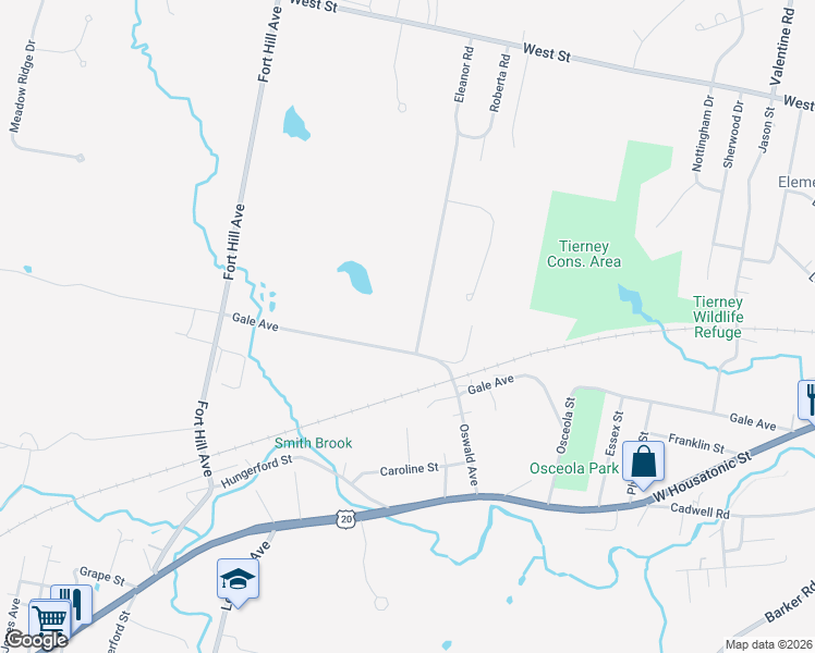 map of restaurants, bars, coffee shops, grocery stores, and more near 274 Eleanor Road in Pittsfield