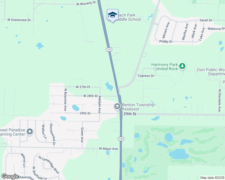 map of restaurants, bars, coffee shops, grocery stores, and more near 12661 West 27th Place in Zion