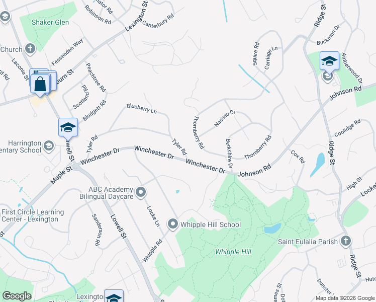 map of restaurants, bars, coffee shops, grocery stores, and more near 40 Tyler Road in Lexington