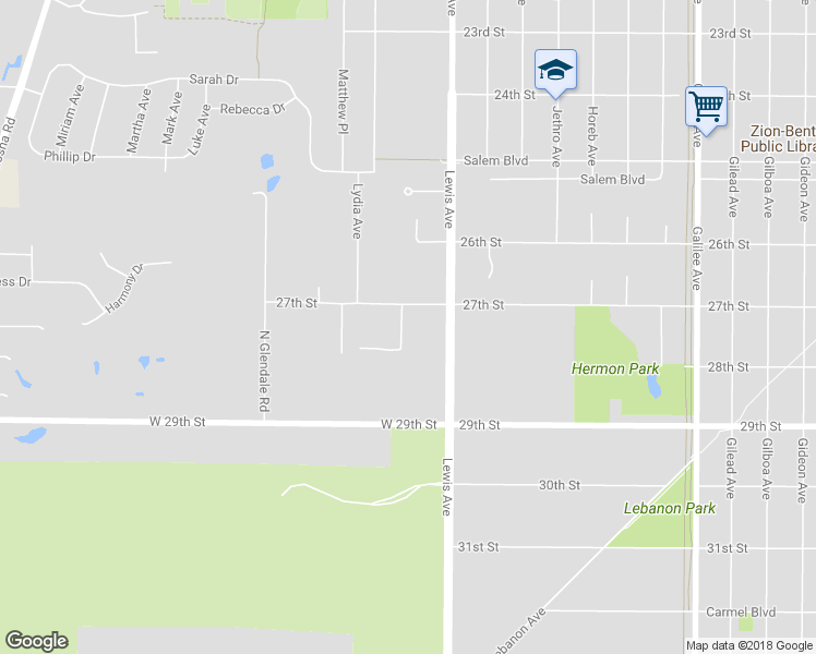 map of restaurants, bars, coffee shops, grocery stores, and more near 2707 Lowery Court in Zion