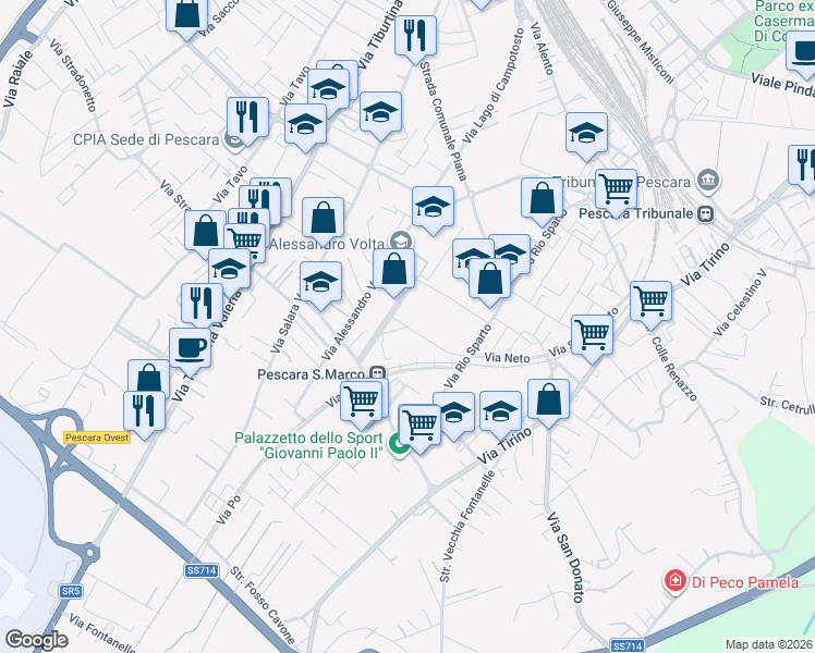 map of restaurants, bars, coffee shops, grocery stores, and more near 23 Via Neto in Pescara