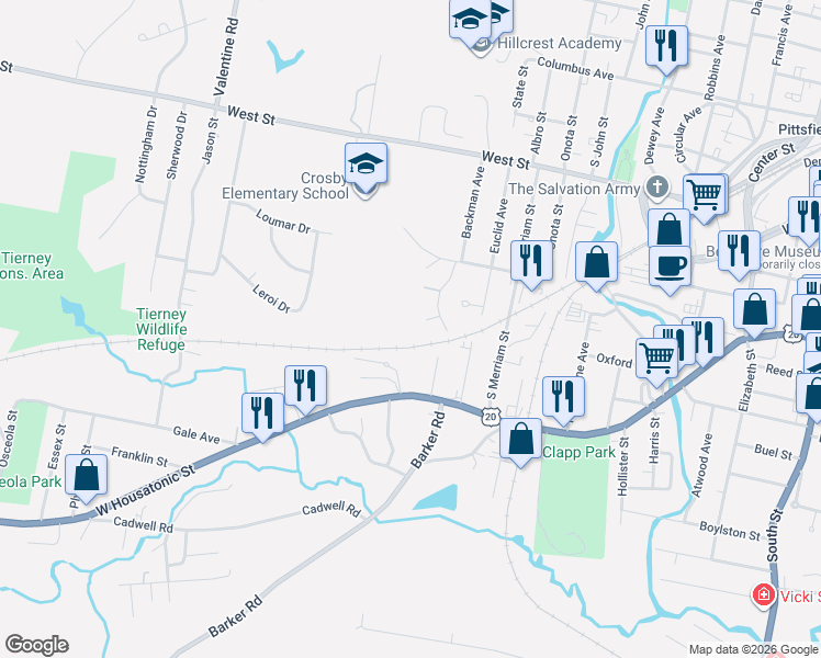 map of restaurants, bars, coffee shops, grocery stores, and more near 64 Cecelia Terrace in Pittsfield