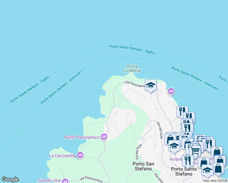 map of restaurants, bars, coffee shops, grocery stores, and more near 339 Via Panoramica in Provincia di Grosseto