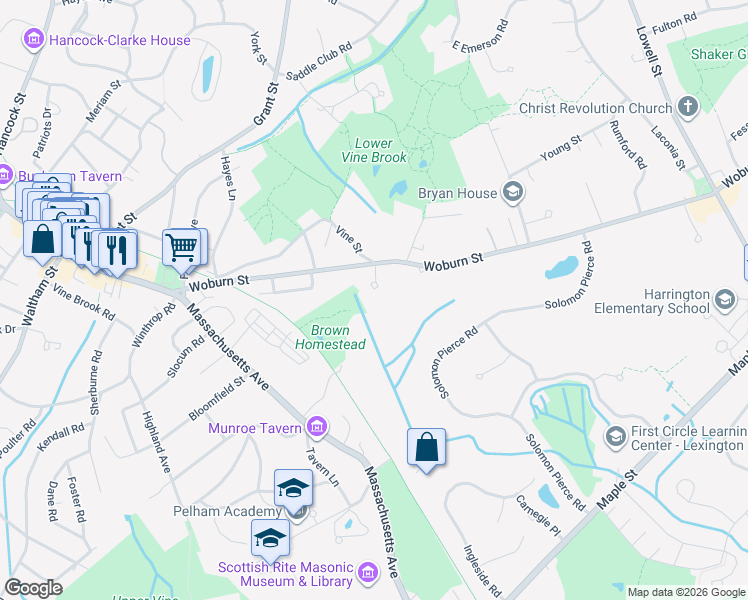 map of restaurants, bars, coffee shops, grocery stores, and more near 3 Howard Munroe Place in Lexington